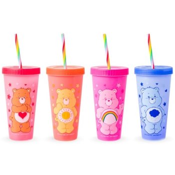 Silver Buffalo Care Bears Hearts and Stars 4 Pack Plastic Color Changing Tumbler