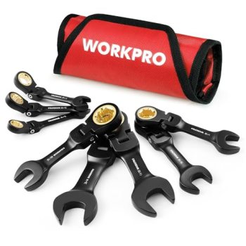 WORKPRO 8-Piece Stubby Anti-slip Ratcheting Combination Wrench Set