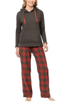 PajamaGram Buffalo Plaid Pajamas Womens – Womens Warm Pajamas, Red & Brown, LG