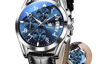 OLEVS Black Leather Watches for Men Blue Mens Big Face Watches Chronograph Men L