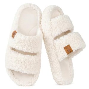 EverFoams Womens Fuzzy Open-toe Slippers Soft Comfy Memory Foam Indoor House Sho