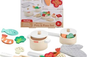 Fisher-Price Wood Kitchen Pretend Play Toy Pots & Pans Set