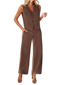 KIRUNDO Sets for Women Clothing Summer V Neck Crop Vest Blazer and Wide Leg Pant