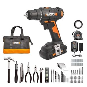 Worx 20V Cordless Drill Driver, 84pc Accessory Kit, Variable 2-Speed, 265 In-Lbs