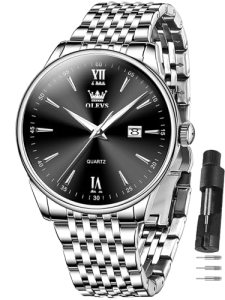 OLEVS Watch Men Silver Watches for Men Big Face Black and Silver Watches for Man