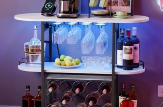 VASAGLE Bar Cabinets for Home, LED Coffee Bar with Power Outlets