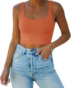 REORIA Women’s 2024 Sleeveless Scoop Neck Double Layer Casual Basic Tank Crop To