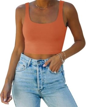REORIA Women’s 2024 Sleeveless Scoop Neck Double Layer Casual Basic Tank Crop To
