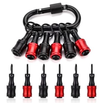 katerk 6pcs Red&Black Bit Holder with Carabiner Socket for Mens Gift