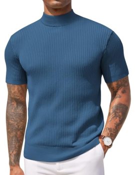 COOFANDY Men’s Mock Turtleneck Sweater Short Sleeve Casual Basic Tops Ribbed Kni