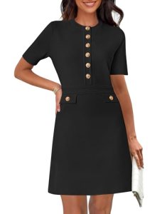 MEROKEETY Women’s Knit Bodycon Sweater Dress Button Short Sleeve Crew Neck Elega