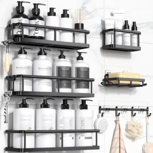 YASONIC Shower Caddy Adhesive, 100% Rustproof Shower Organizer with Soap Holder
