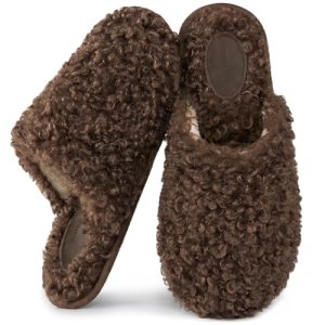 Snug Leaves Women’s Scuff Slippers Furry Cute Curly Faux Wool Slip-on Indoor Mem