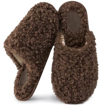 Snug Leaves Women’s Scuff Slippers Furry Cute Curly Faux Wool Slip-on Indoor Mem