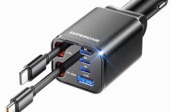 Retractable Car Charger, SUPERONE 99W Car Phone Charger with Cables Fast Chargin