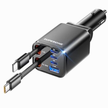 Retractable Car Charger, SUPERONE 99W Car Phone Charger with Cables Fast Chargin