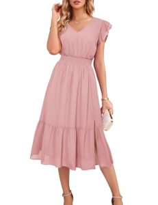 GRACE KARIN 2026 Womens Summer Dresses V Neck Ruffle Sleeve Floral Boho Beach A-