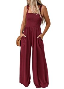KIRUNDO Womens Jumpsuit 2026 Summer Casual Loose One Piece Overalls Smocked Slee