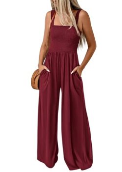 KIRUNDO Womens Jumpsuit 2026 Summer Casual Loose One Piece Overalls Smocked Slee
