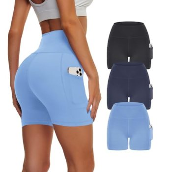 Showitty 3 Pack High Waisted Biker Shorts for Women with Pockets