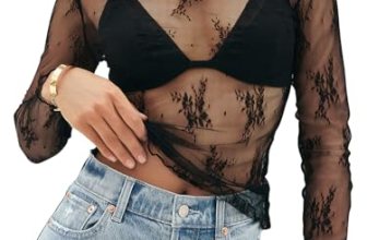 MEROKEETY Womens Long Sleeve Lace Sheer Mesh Top 2025 Crewneck Sexy Y2k See Thro
