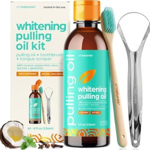 artnaturals Coconut Oil Pulling (8oz) Tongue Scraper & Toothbrush Set
