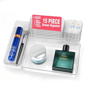 Comfylichi 15 Piece Clear Plastic Drawer Organizers Set
