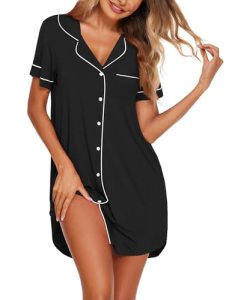 Ekouaer Nightgowns for Women Button Down Nightshirt Short Sleeve V Neck Sleepshi