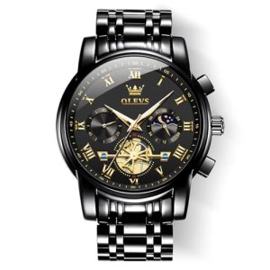 OLEVS Black Watches for Men Casual Fashion Big Face Man Watch Luxury Analog Quar
