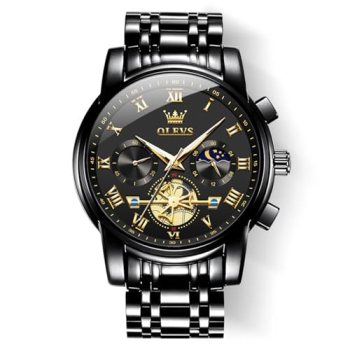 OLEVS Black Watches for Men Casual Fashion Big Face Man Watch Luxury Analog Quar