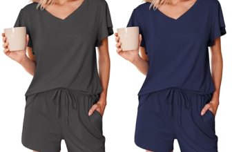 Ekouaer 2 Pack Women’s Pajamas Set Soft Ruffle Sleeve Pjs Set Casual V Neck Loun