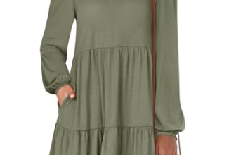 ANRABESS Womens Long Sleeve Dress 2026 Spring Casual V Neck Tiered Flowy Short D