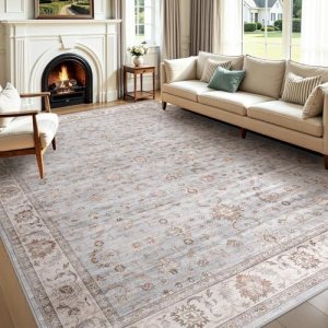 WITSHOCK 8×10 Area Rugs Living Room: Washable Large Neutral Vintage Soft Rug Sta
