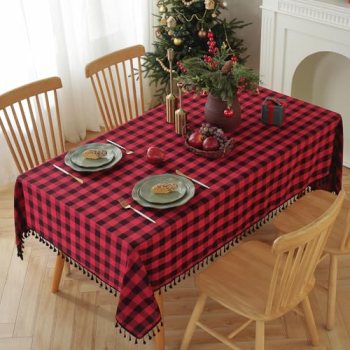 Alsoo Red Checkered Tablecloth Rectangle Cotton Linen Fabric Gingham Table Cloth