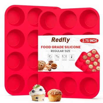Redfly 2 Pack Silicone Muffin Pans for Baking & Cupcake Pan
