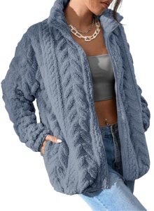 Dokotoo Winter Fleece Jacket for Women Zip Up Long Sleeves Christmas Fuzzy Cute