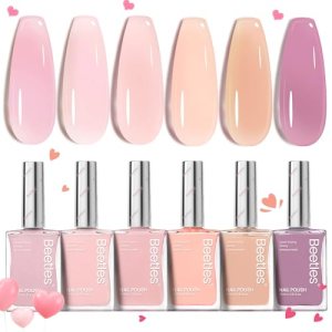 Beetles Jelly Nail Polish Set, 6 Colors Pink Nude Purple Velvet Glow Quick Dry N