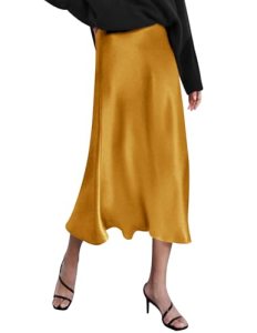 Zeagoo Womens Satin Skirts High Waist Skirt Zipper Casual Silk Midi Length Long