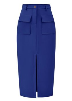 KIRUNDO Midi Skirts for Women Summer Fall High Waisted Cargo Trendy Pencil Slit