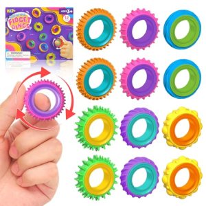 Fidget Toys Sensory Rings for Kids: 12 Pack Finger Spinner Rings