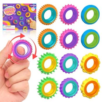 Fidget Toys Sensory Rings for Kids: 12 Pack Finger Spinner Rings