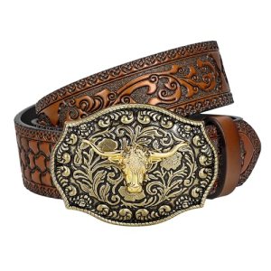 TRIWORKS Western Cowboy Leather Belt for Men Women Cowgirl
