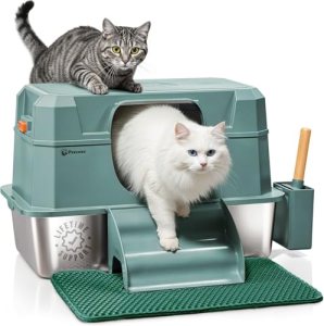 PetCove IronPaws Stainless Steel Litter Box with Lid — XL 3-in-1 Enclosed Litter