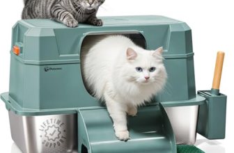 PetCove IronPaws Stainless Steel Litter Box with Lid — XL 3-in-1 Enclosed Litter