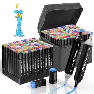 HomFilix Alcohol Markers, 120 Colors Dual Tip Art Alcohol Markers Set
