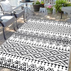 Waterproof Outdoor Rug 5x8ft, Bohemia Reversible Plastic Straw Mat for Patio RV