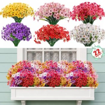 Powbrace 22 Pack Artificial Flowers for Outdoor Indoor Fake Plants
