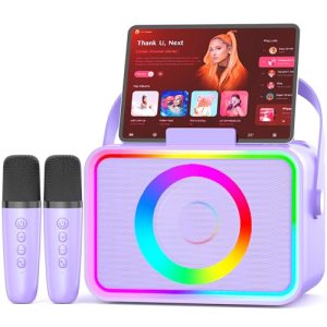 Karaoke Machine,Portable Bluetooth Speaker with 2 Wireless Microphone for Adults