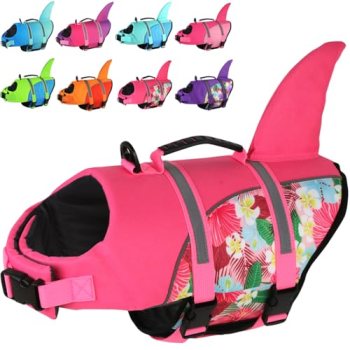 Doglay Dog Life Jacket, Ripstop Cute Shark Dog Life Jacket with Superior Buoyanc