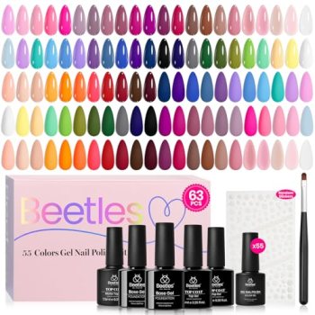 Beetles Gel Nail Polish Set, 63 PCS 55 Colors Gel Polish Kit with Base Coat
